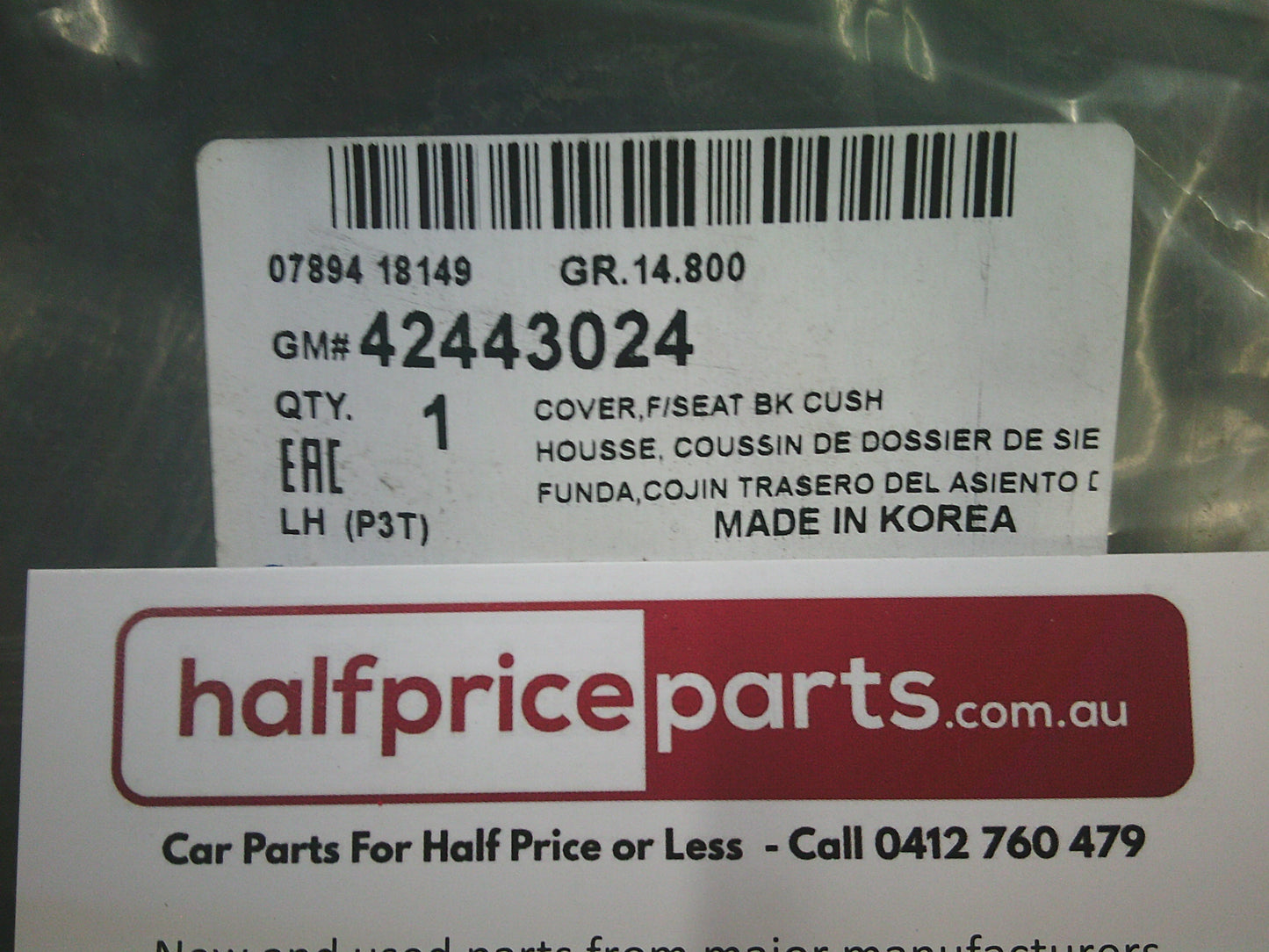 Holden Trax TJ Genuine Front Left Hand Seat Black Cover - New Part