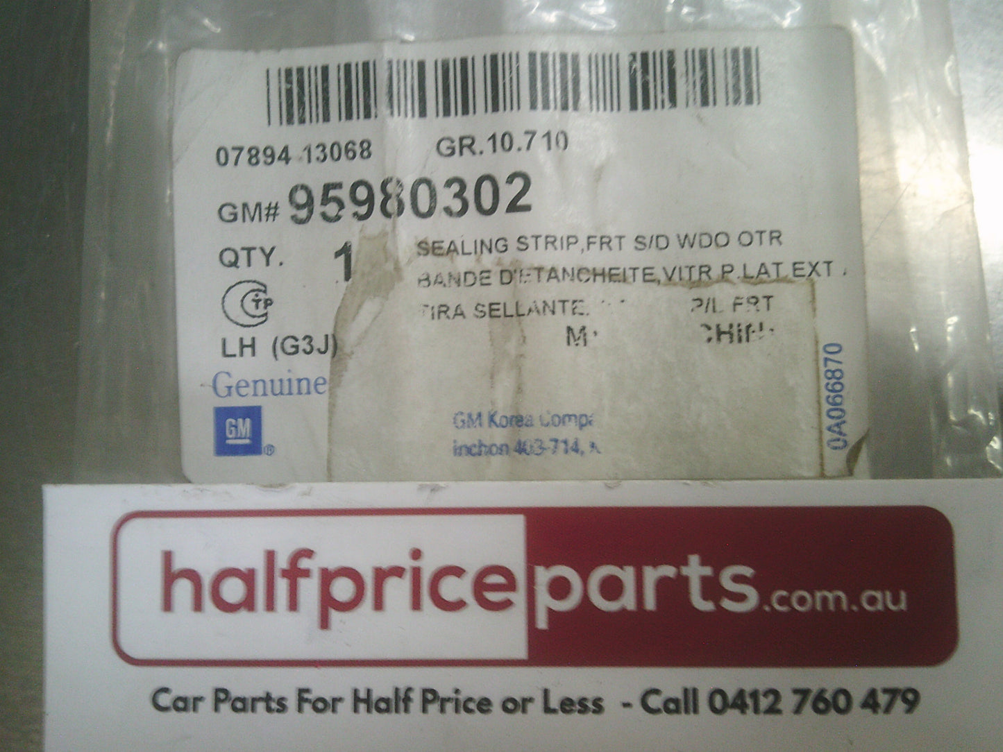 Holden JH Cruze Genuine Left Hand Outer Window Sealing Strip New Part