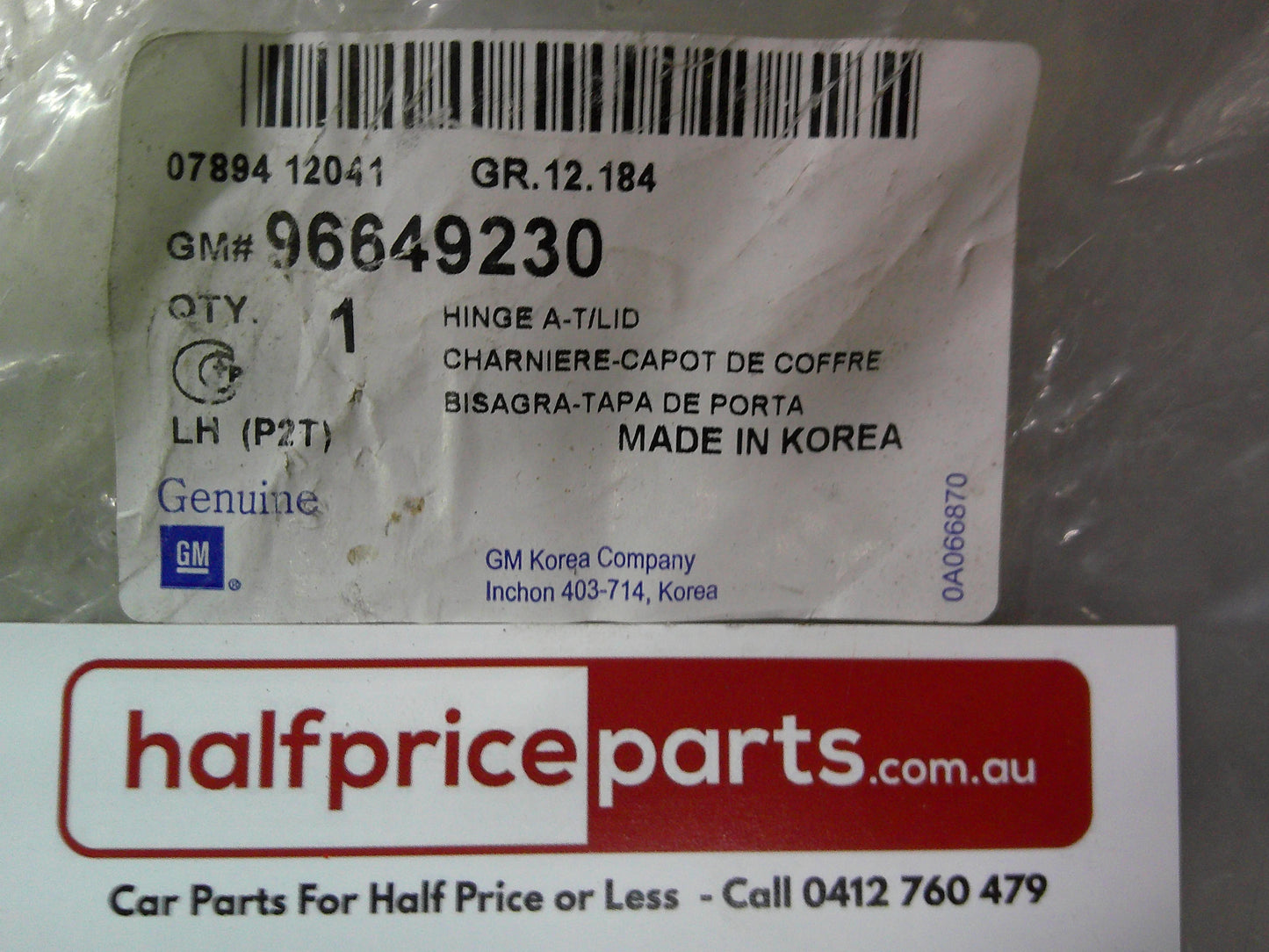 Holden TK Barina Genuine Left Hand Boot Lid Hinge New Part