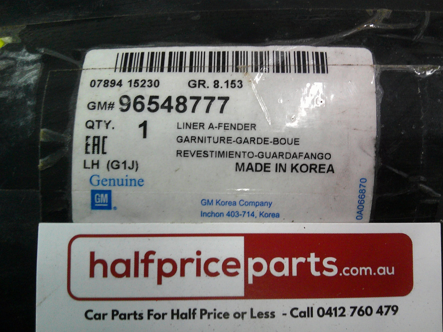Holden JF Viva Genuine Left Hand Front Inner Splash Guard New Part