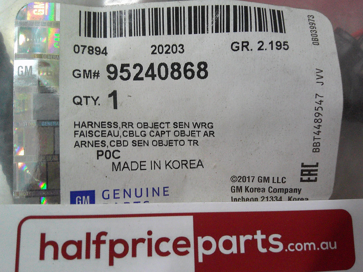 Holden CG7 Captiva Genuine Rear Right Alarm Wiring Harness New Part