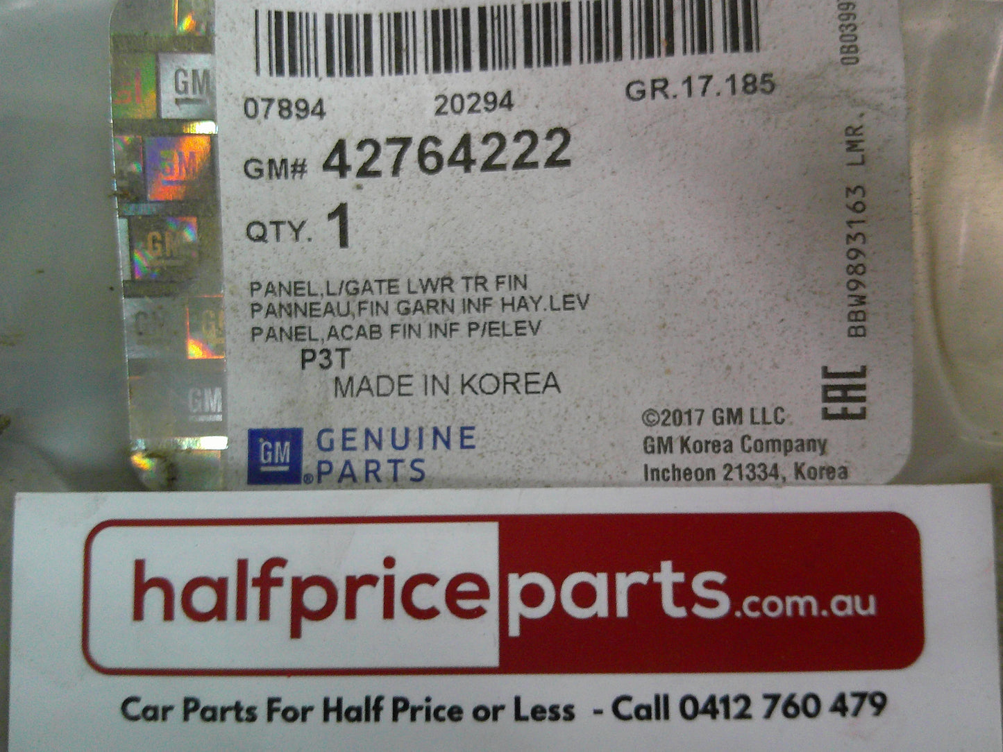 Holden Trax Genuine Black Liftgate Lower Trim Finish Panel Trim (Black) New Part