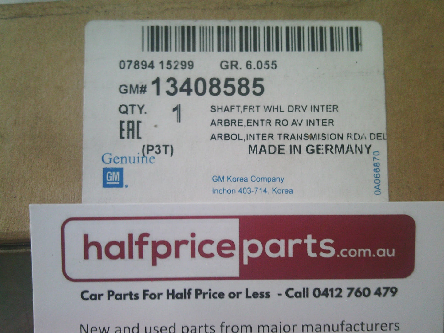 Holden JH Cruze 2.0Ltr Diesel Genuine Front Wheel Inner Drive Shaft New Part