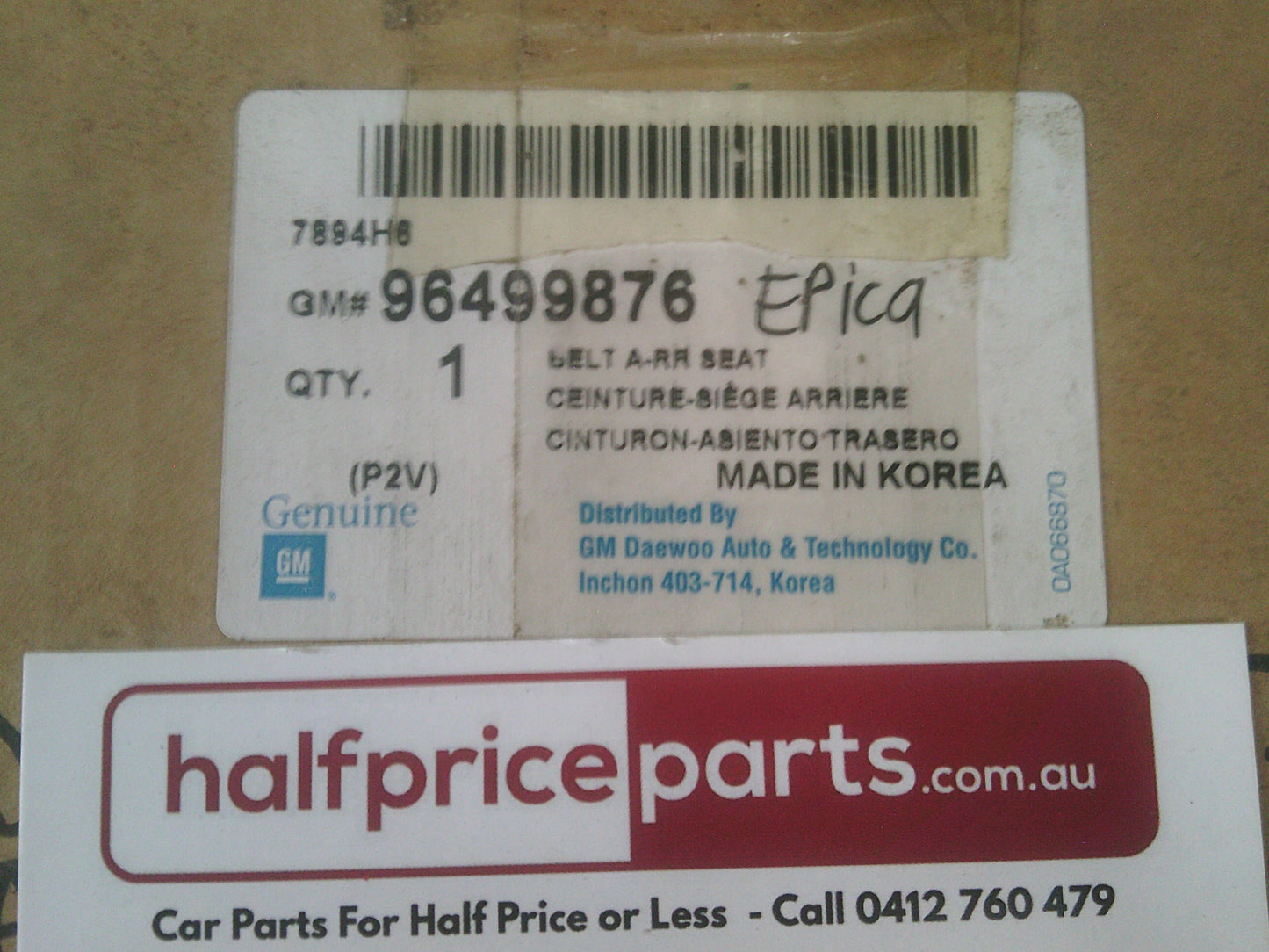 Holden Epica Right Rear Safety Belt New Part