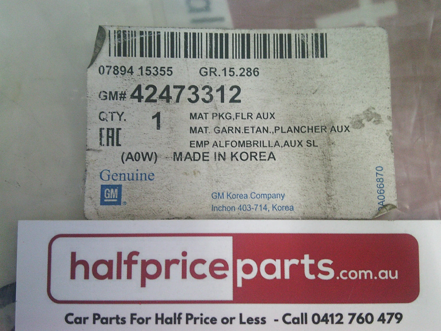 Holden MP Barina Spark Genuine Front Set All Weather Rubber Mat Set (Fronts ONLY) New Part