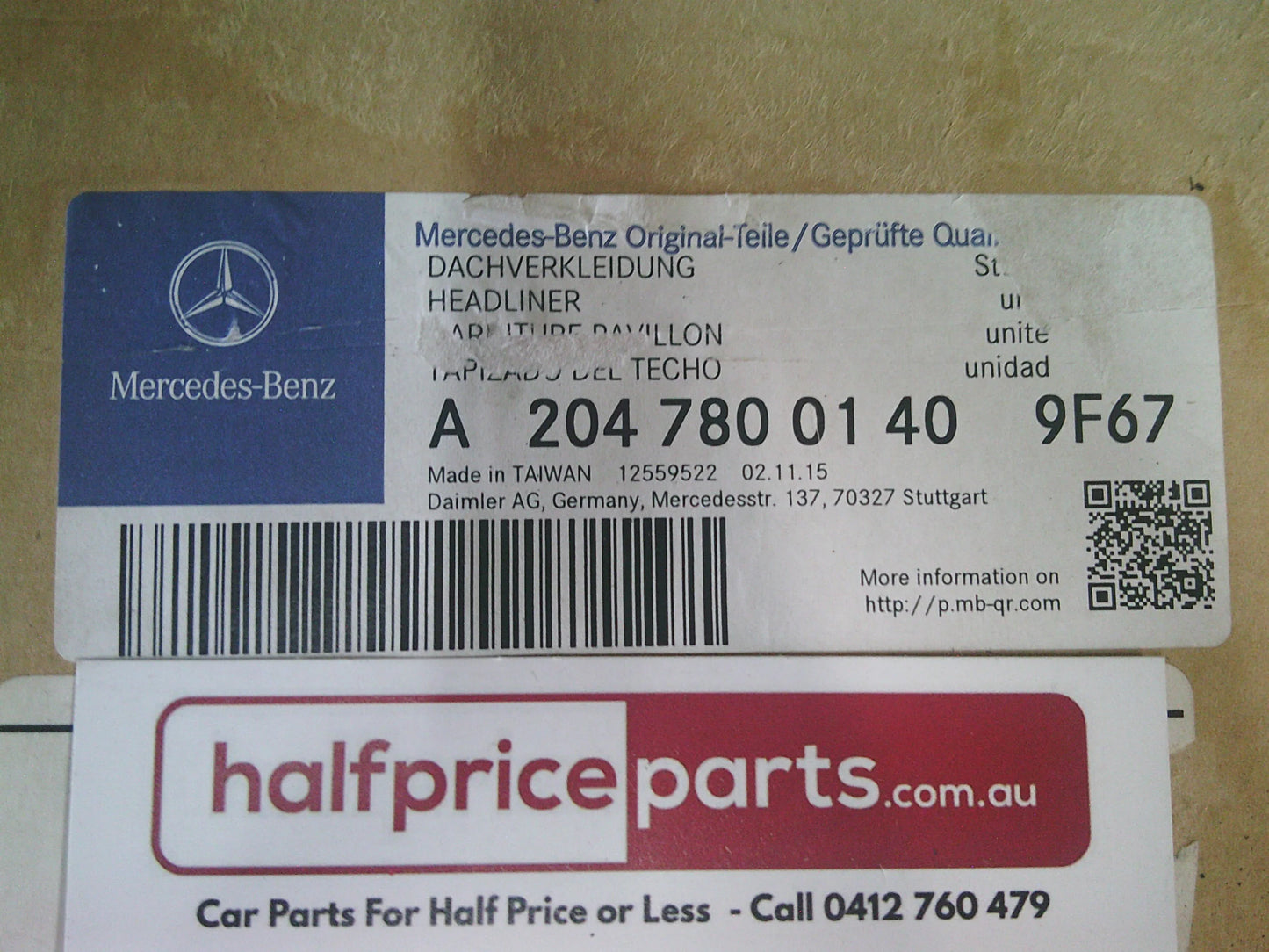 Mercedes Benz Genuine Panorama Rear Roof Sun Roof Roller Blind (Black)New Part
