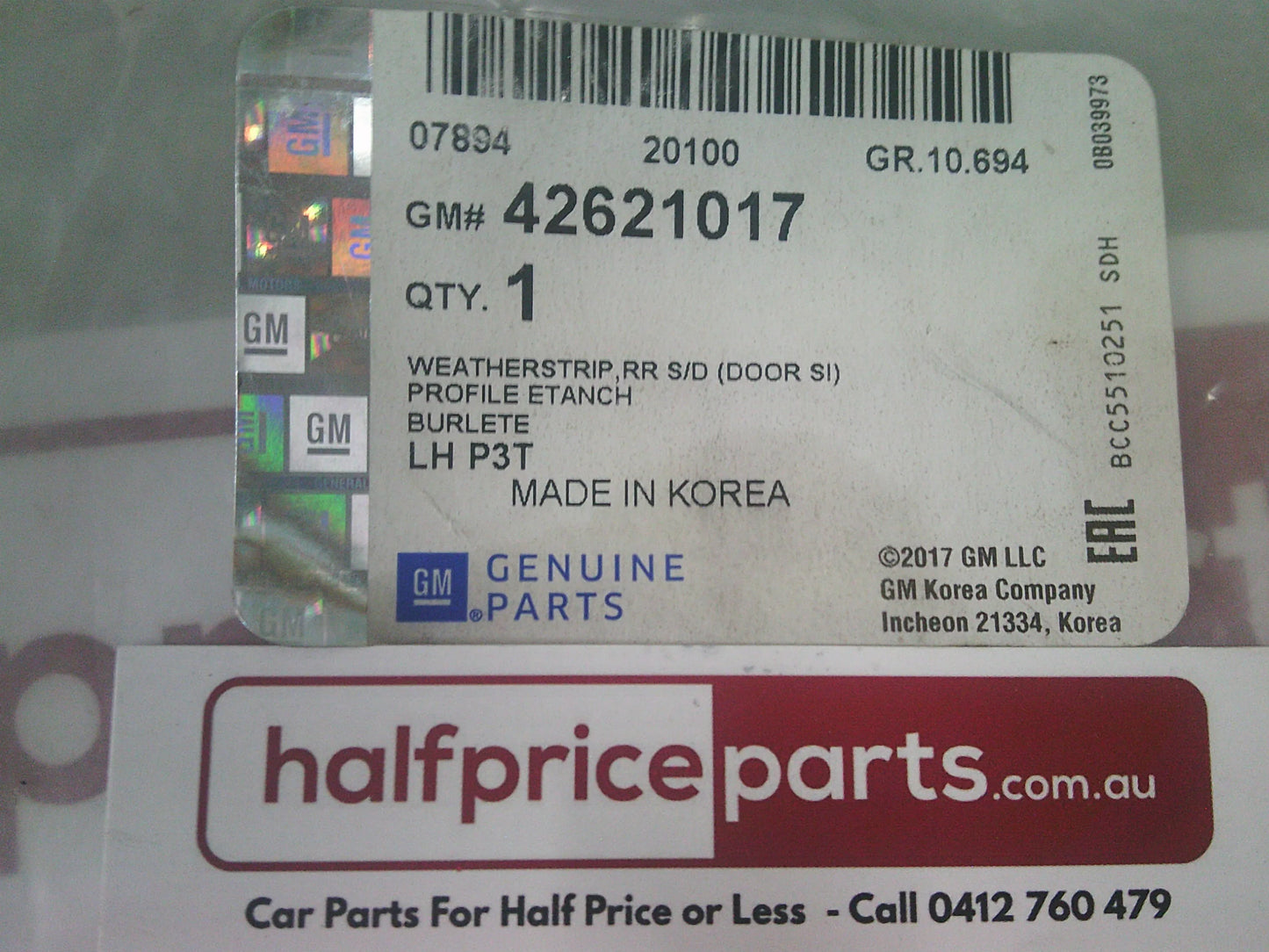 Holden TM Barina Model Genuine Left Hand Rear Door Weatherstrip Seal New Part
