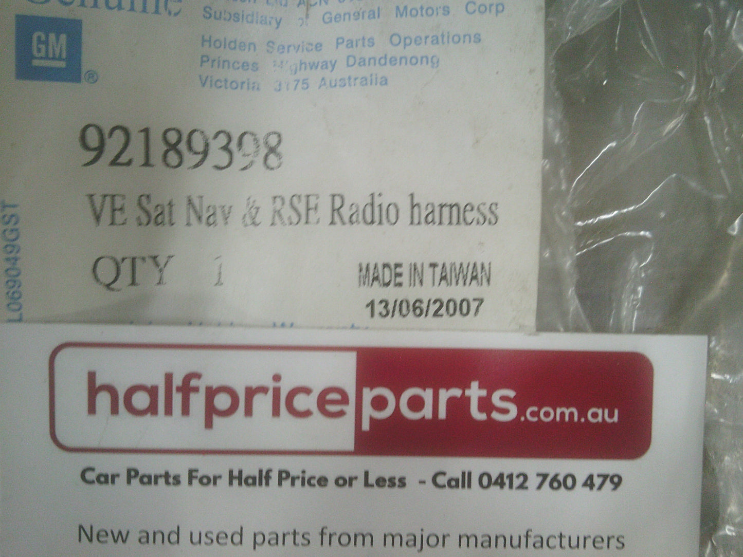 Holden VE SSV Commodore Genuine Sat Nav/Reverse Cam Radio Wiring Harness New Part