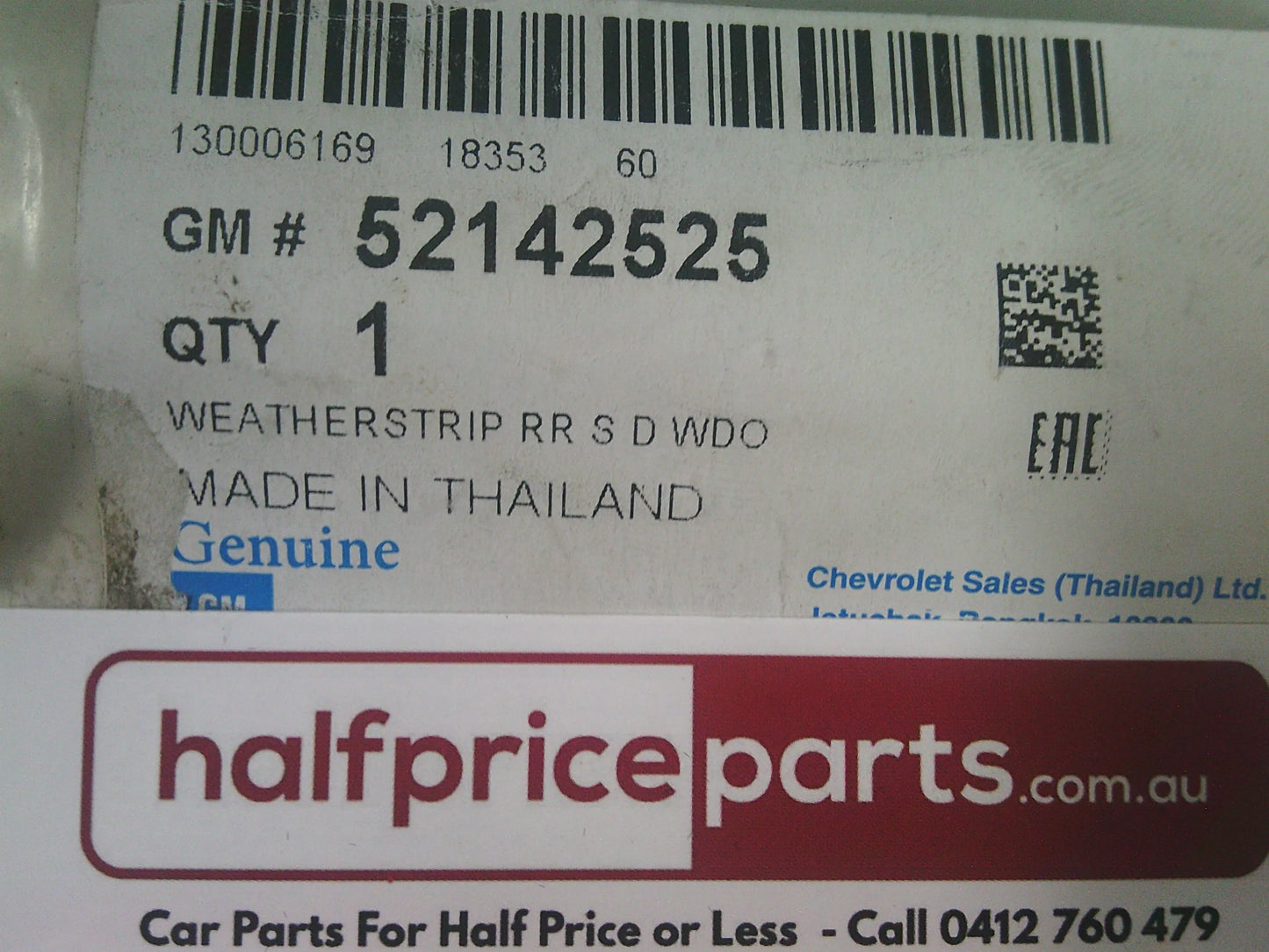 Holden RG Colorado Genuine Left Hand Rear Window Run Channel Rubber New Part