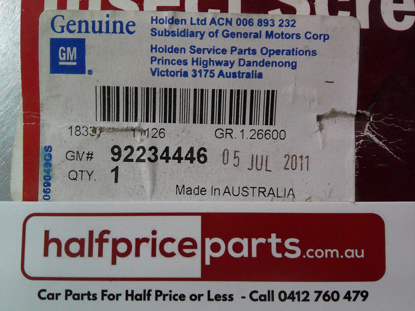 Holden VE Series II SV6/SS/SSV Redline Genuine Lower Insect Grille New Part