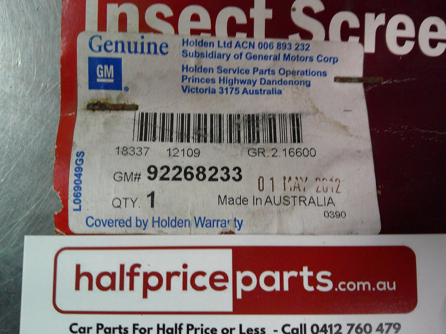 Holden JG Cruze Genuine Front Grille Insect Mesh Screen New Part