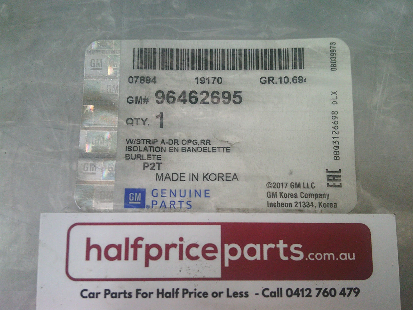Holden TK Barina Genuine Left Hand Rear Door Opening Weatherstrip New Part