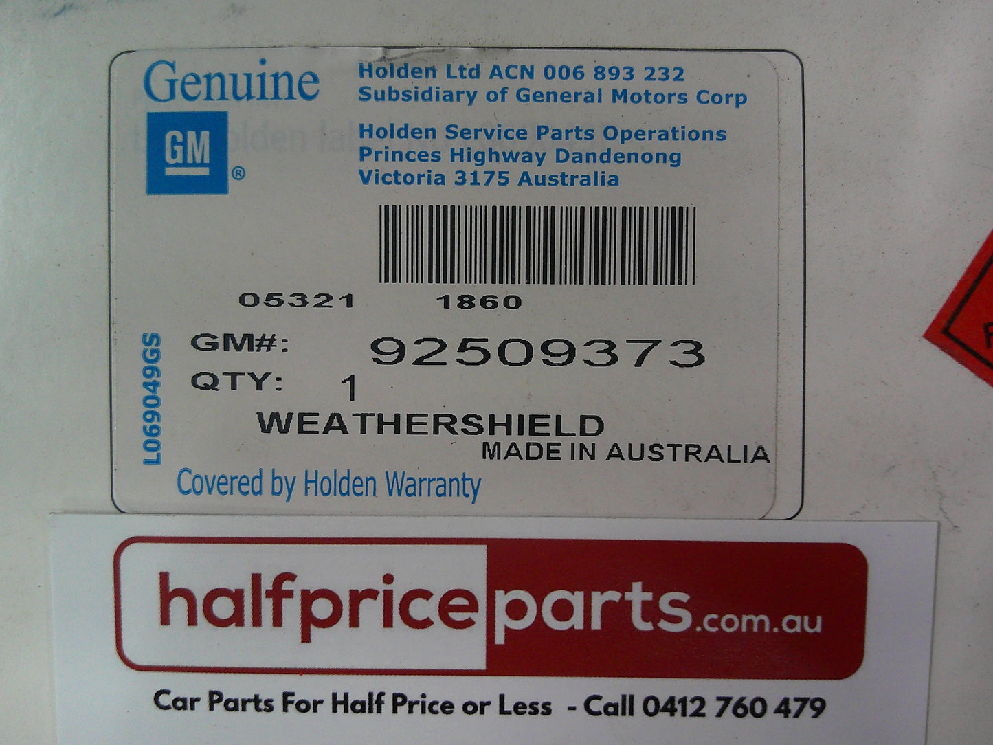 Holden ZB Commodore Genuine Left Hand Weather Shield New Part
