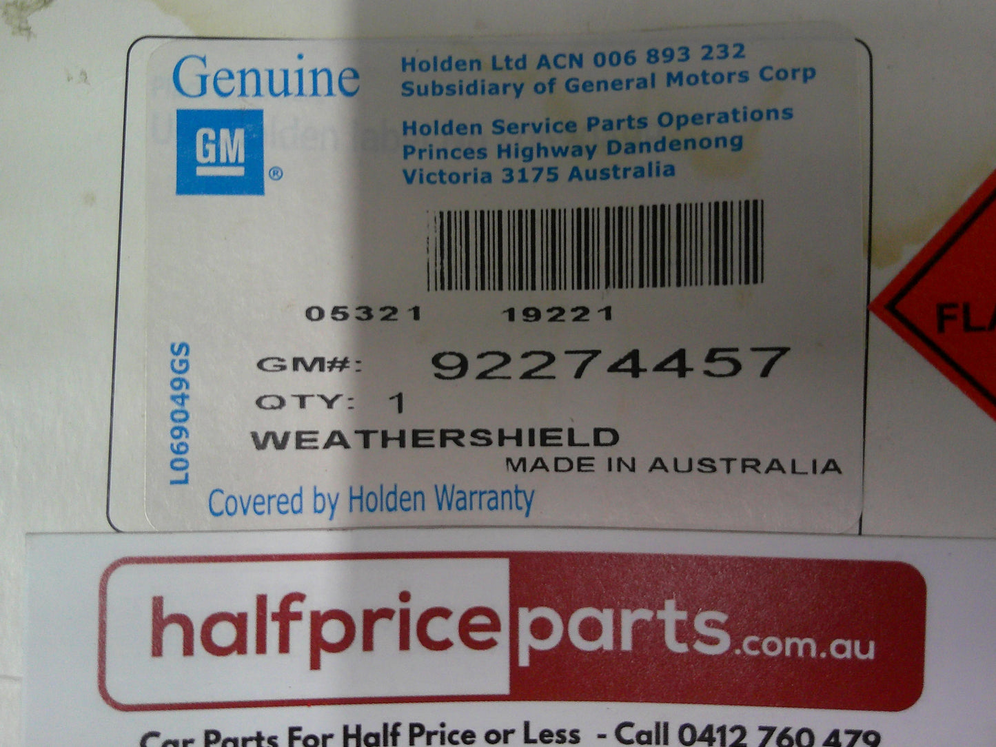 Holden RG Colorado Genuine Front Right Hand Weathershield New Part