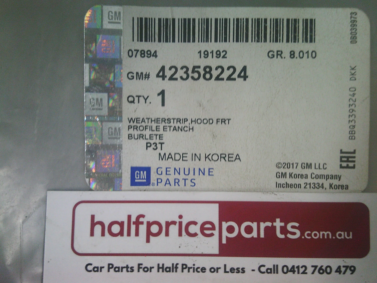 Holden Barina Spark Genuine Front Bonnet Weatherstrip New Part