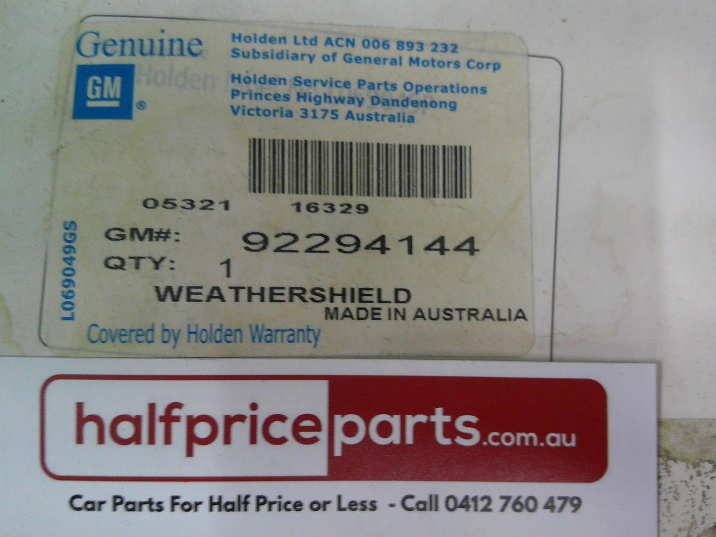Holden VE-VF Commodore Genuine Left Hand Front Weather Shield New Part
