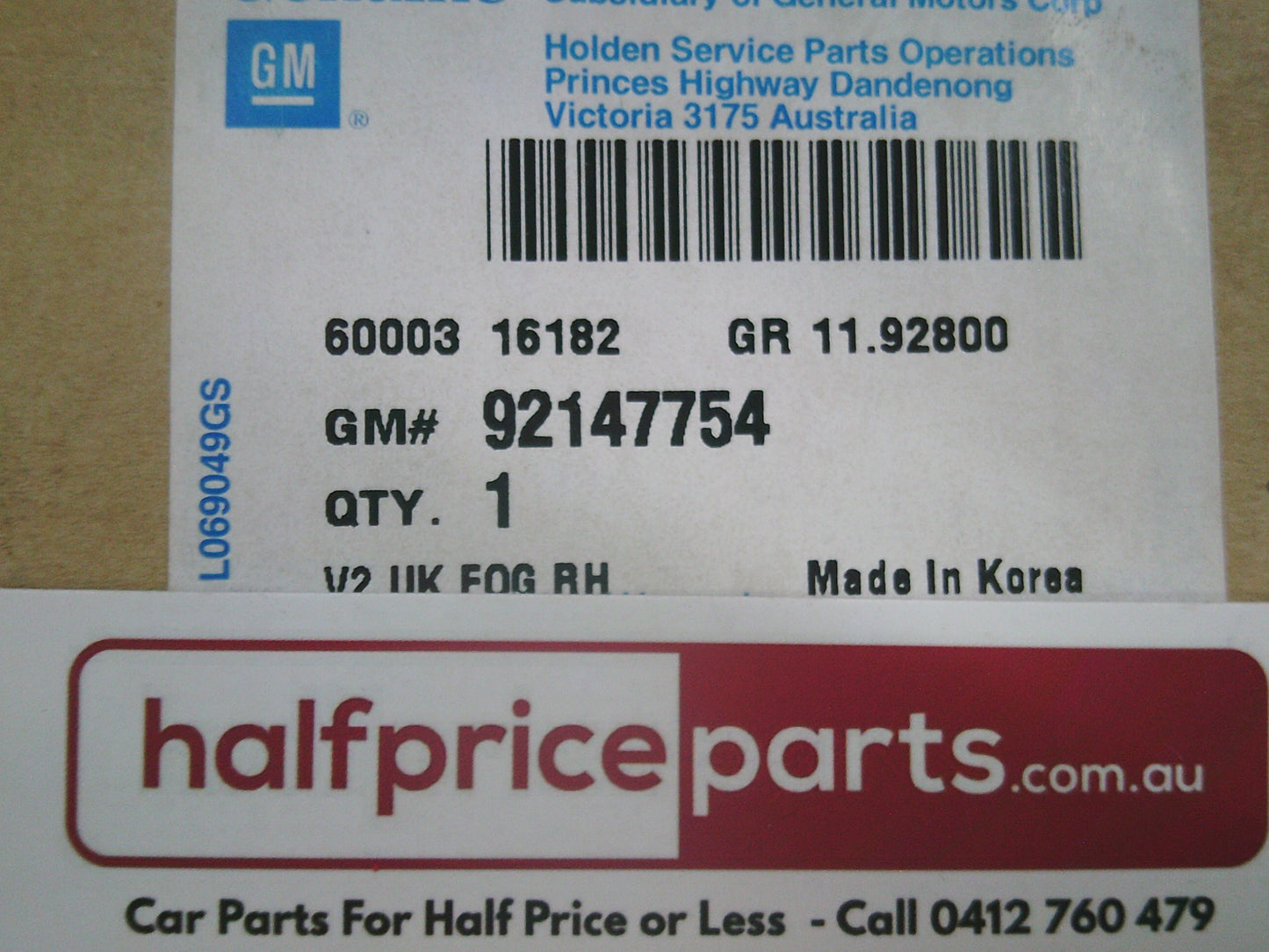 Holden VY Commodore Genuine Drivers Front Fog Light Lens Assembly New Part