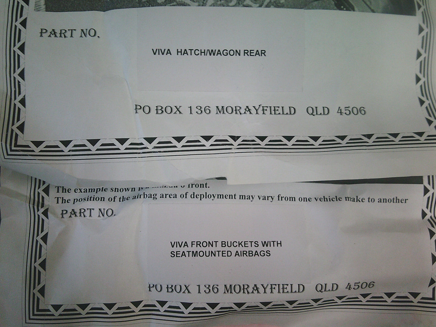 Holden Viva Hatch/Wagon Front And Rear Fabric Seat Covers - New Part