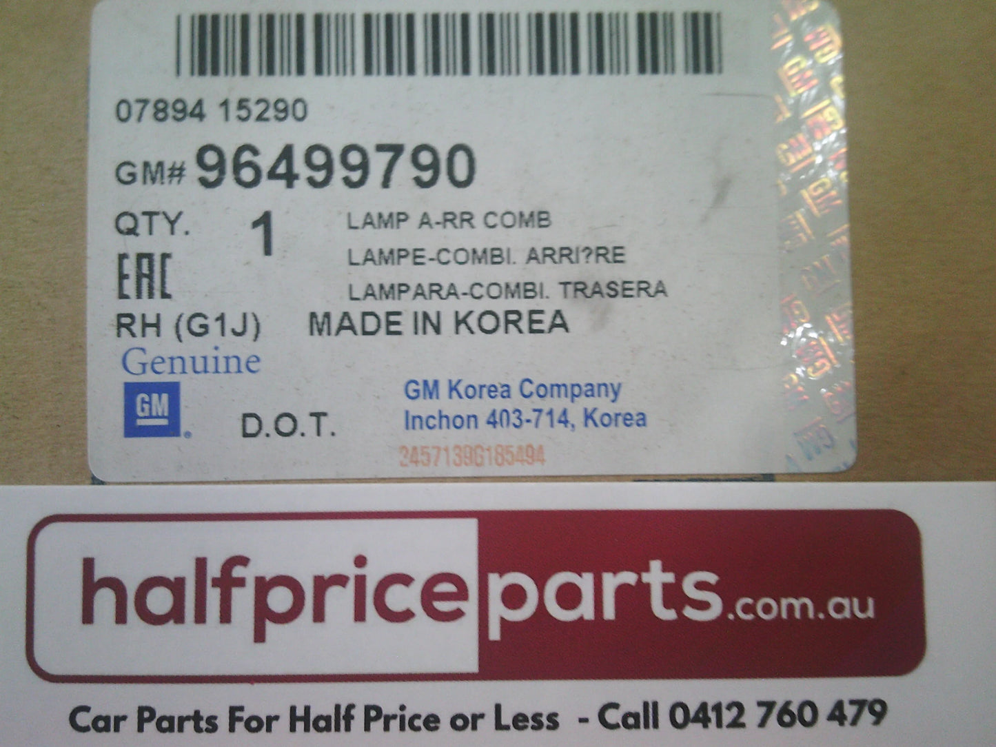 Holden JF Viva Genuine Right Hand Rear Tail Light Assembly New Part