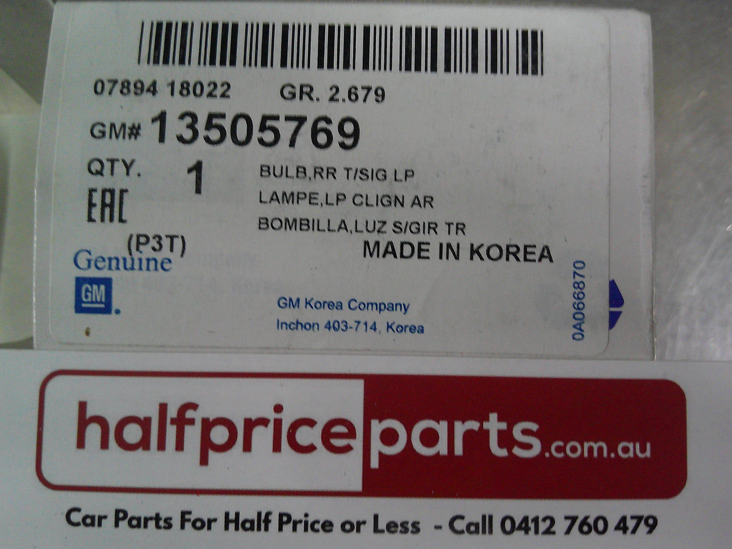 Holden TM Barina/ZB Commodore/RG Colorado Genuine 12V 21W Orange Indicator Bulb New Part