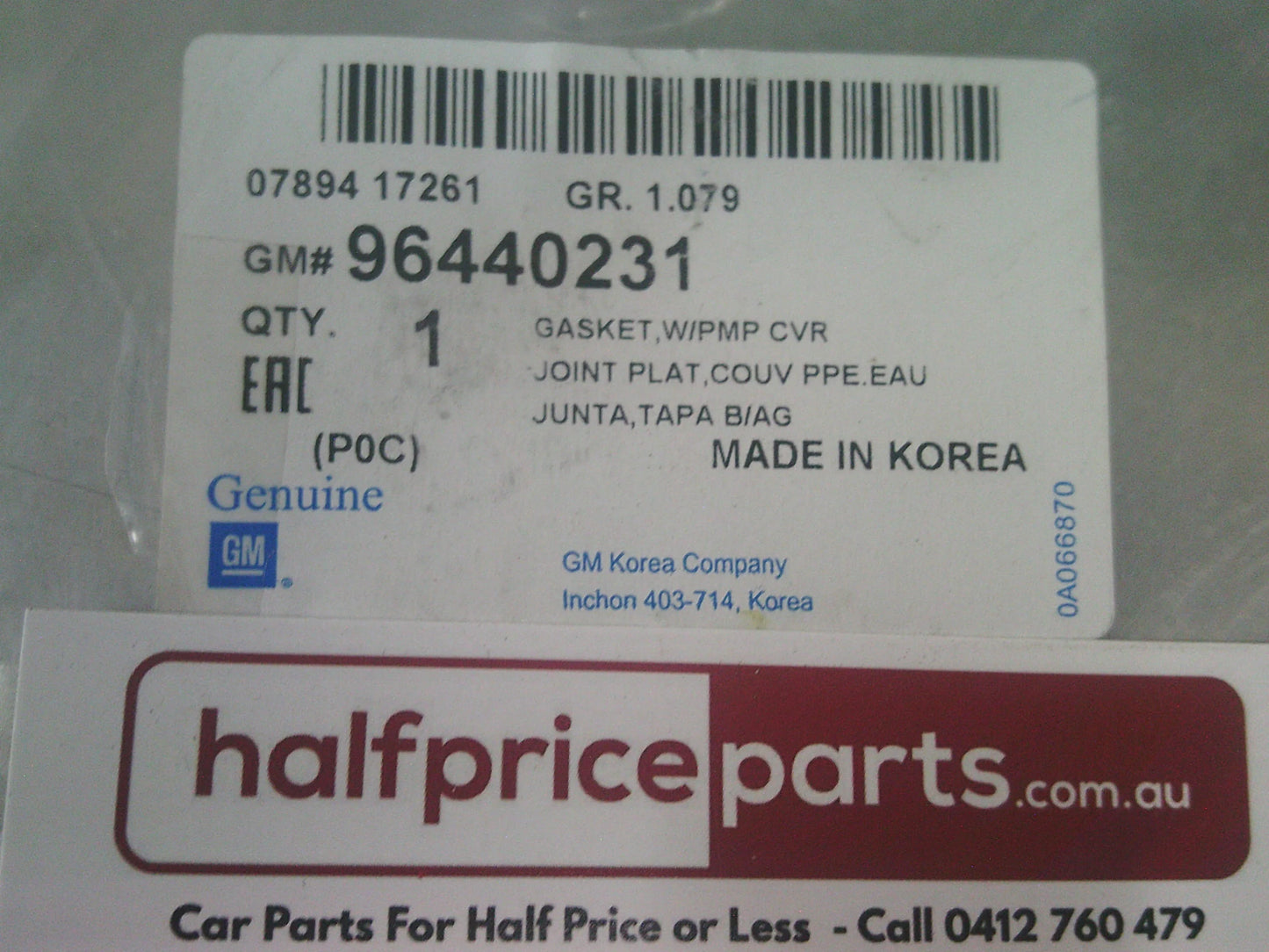 Holden CG Captiva/JG Cruze/EP Epica Genuine Diesel Engine Water Pump Gasket New Part