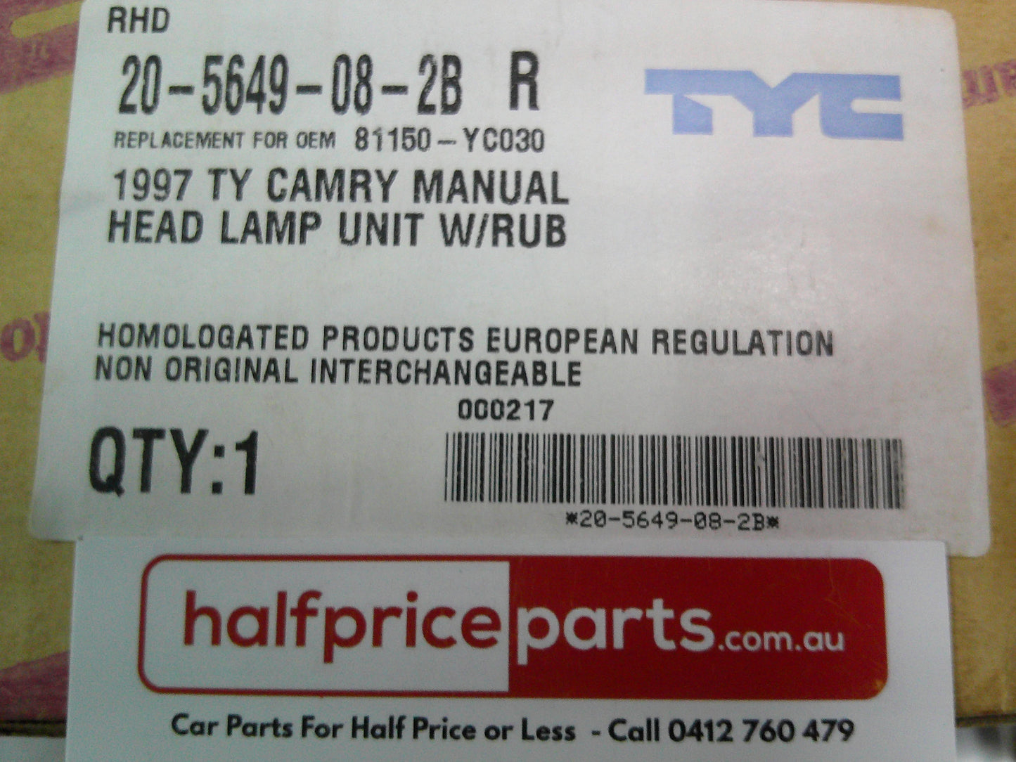 TYC Right Hand Front Head Light Suits Toyota Camry SXV20/MCV20 New Part