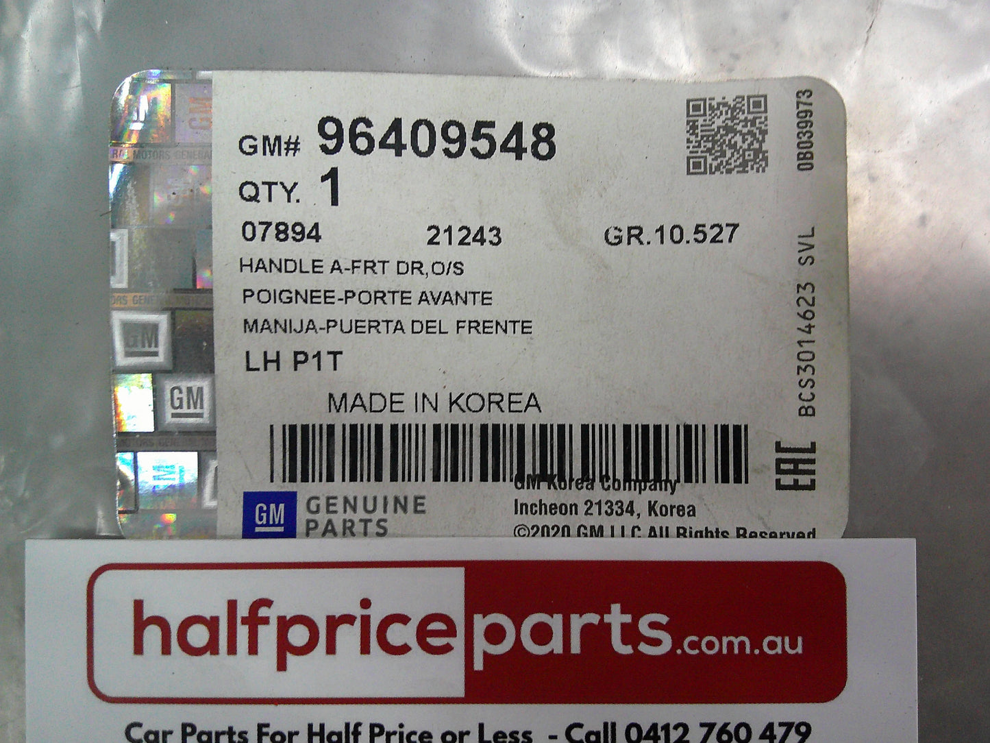 Holden TK Barina Genuine Left Hand (Passengers) Outer Door Handle (Unpainted) New Part