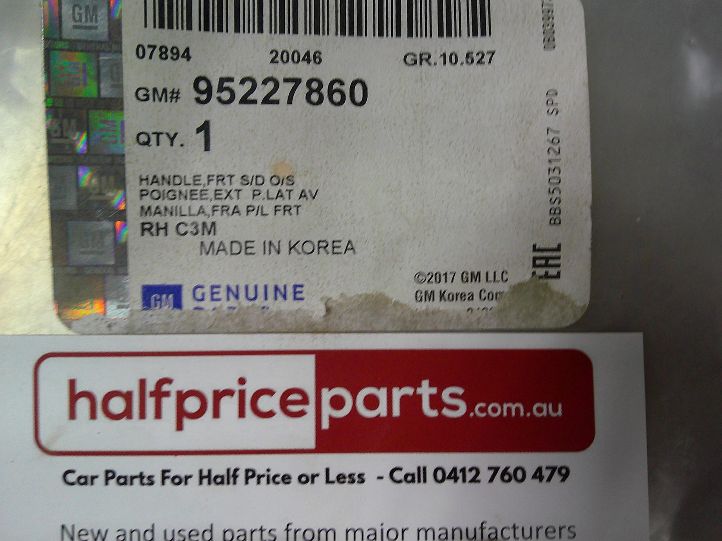 Holden Barina Spark Genuine Right Hand (Drivers) Front Outer Door Handle (Factory Primer) New Part