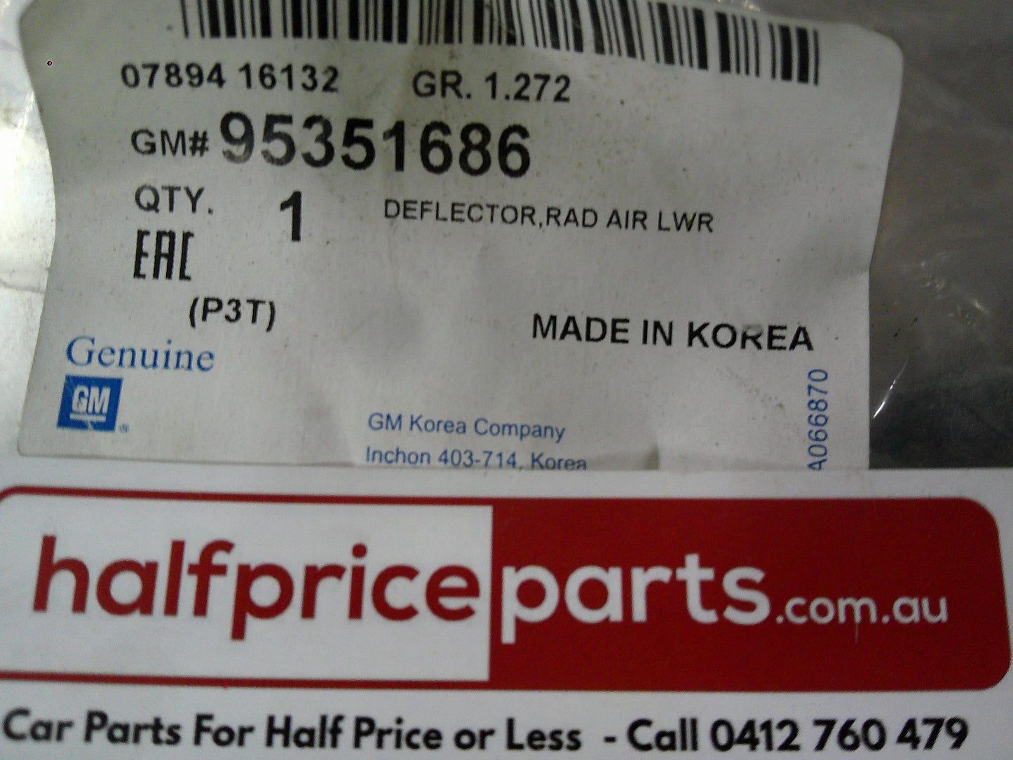 Holden TM Barina Genuine Right Hand Front Lower Radiator Air Guide New Part