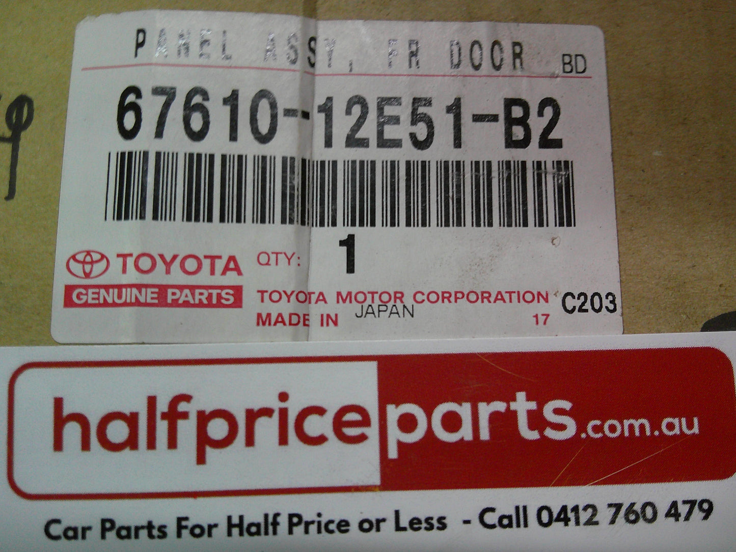 Toyota Corolla ZRE152 Genuine Right Hand Front Door Trim (Gray Trim) New Part