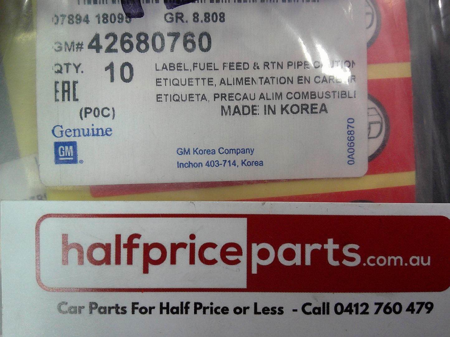 Holden CG Captiva Genuine Set Fuel Feed Return Pipe Label New Part