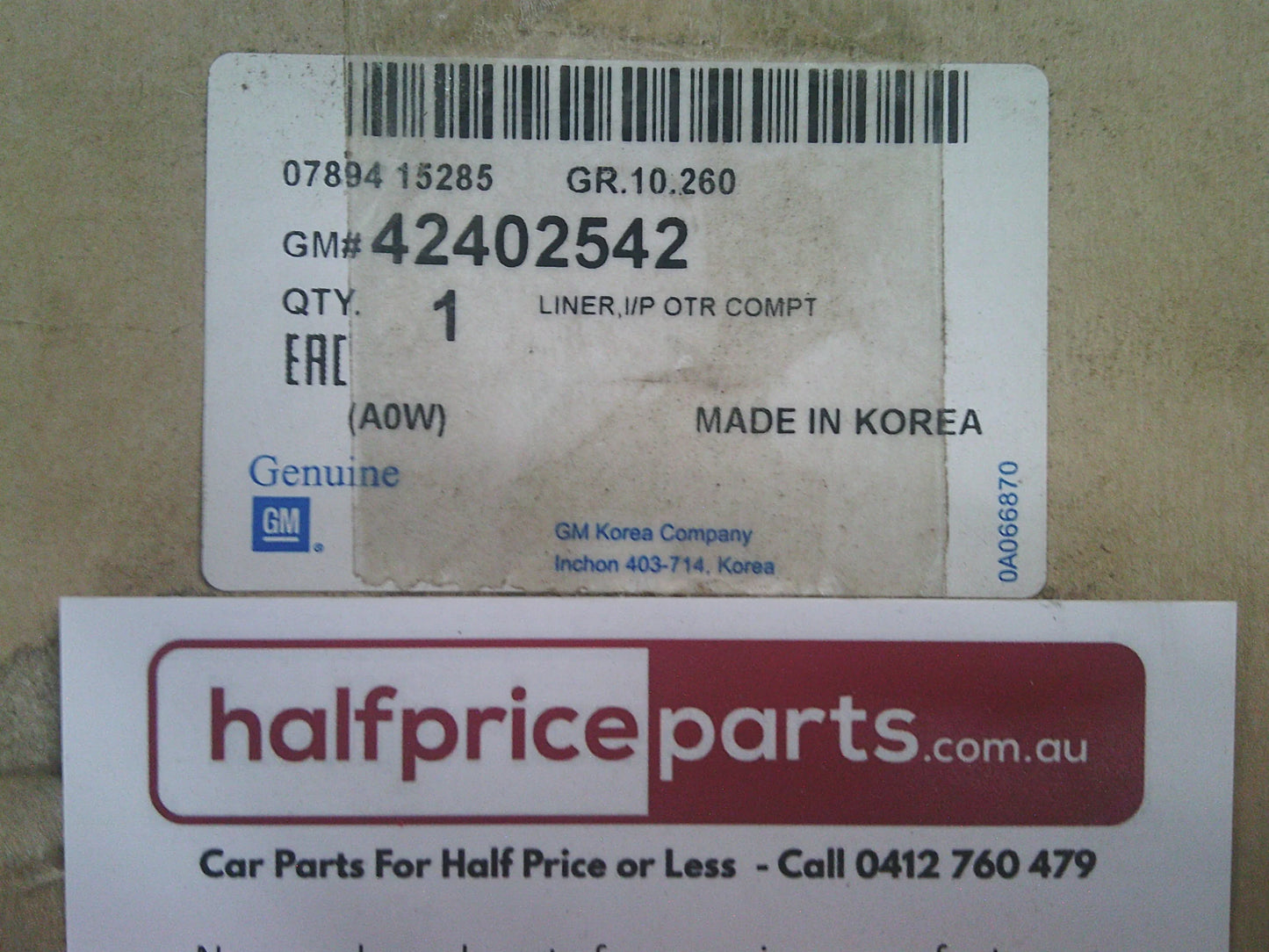 Holden Barina Spark Genuine Rubber Mat/Liner Quarter Compartment New Part