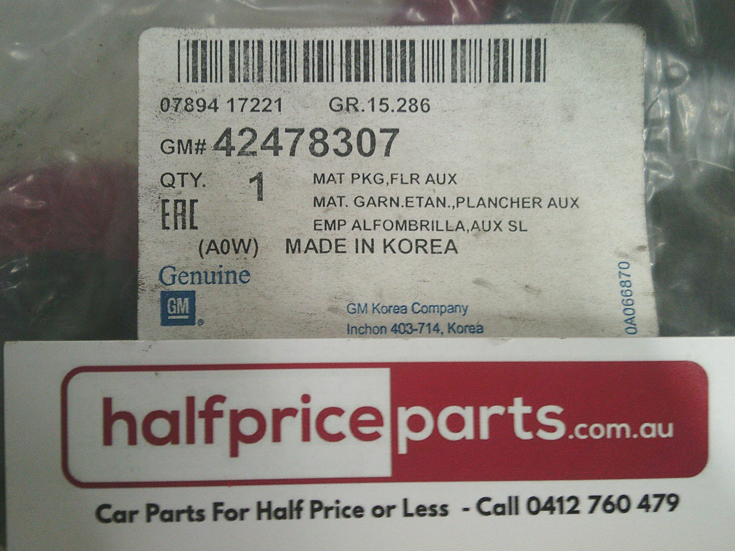 Holden MY17 Barina Spark Genuine Carpet Floor Mat Set New Part