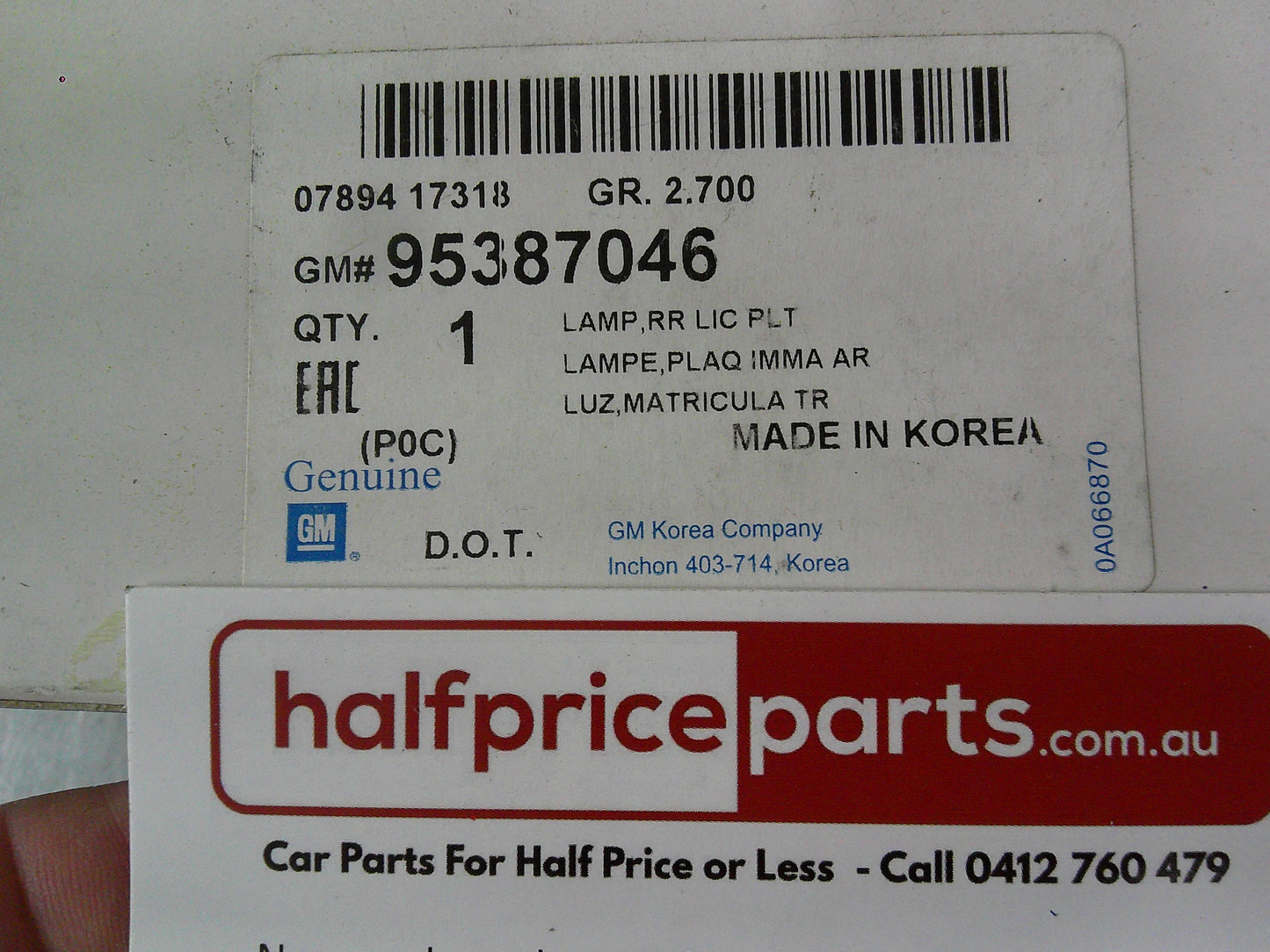 Holden CG7 Captiva Genuine License Plate Lamps And Wiring Assembly New Part