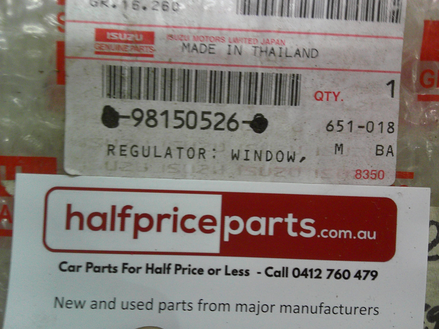 Holden RA Rodeo/RC Colorado/Isuzu D-Max Genuine Left Hand Rear Window Regulator (No Motor) New Part