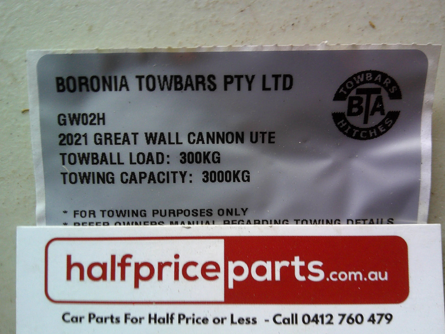 BTA Boronia Heavy Duty Tow Bar And Bolt Kit Tongue With Locking Pin 2 Keys Suits GWM Cannon SXR Models New Part
