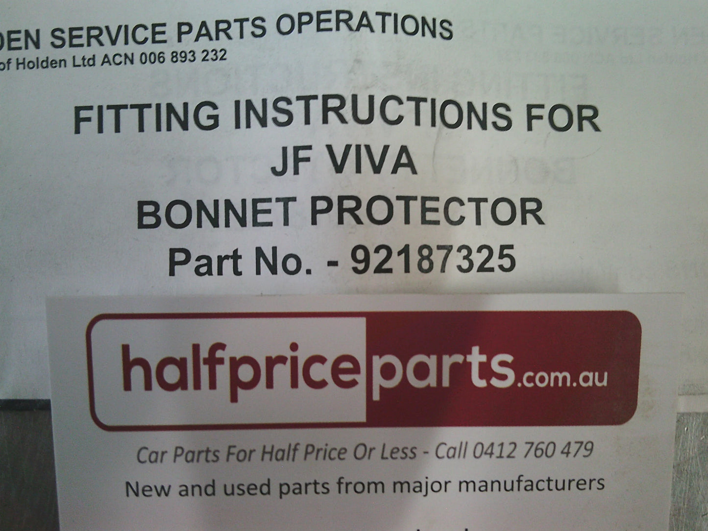 Holden JF Viva Sedan/Wagon Genuine Clear Bonnet Protector Kit New Part