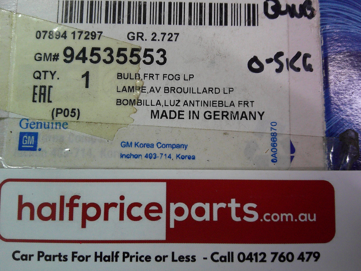 Holden Epica Genuine 12V HB4 55W Bulb Fog Light New Part