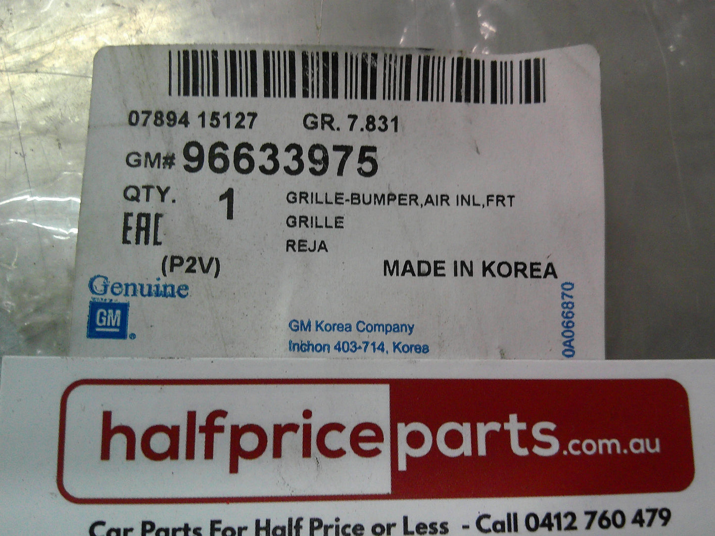 Holden Epica Genuine Front Lower Bumper Grille (Black) New Part