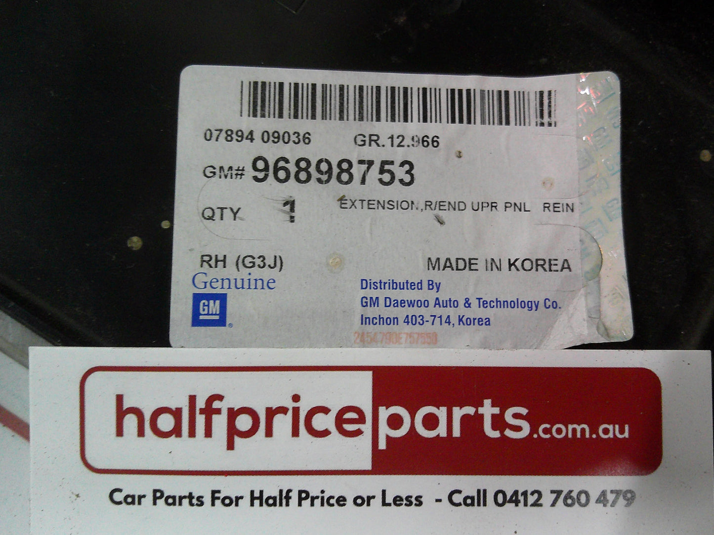 Holden JG Cruze Right Hand Rear Extension Upper Panel New Part
