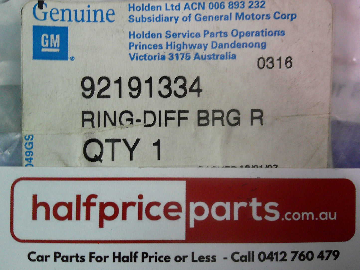 Holden VE/VF SS Commodore Genuine Rear Diff Bearing Ring New Part