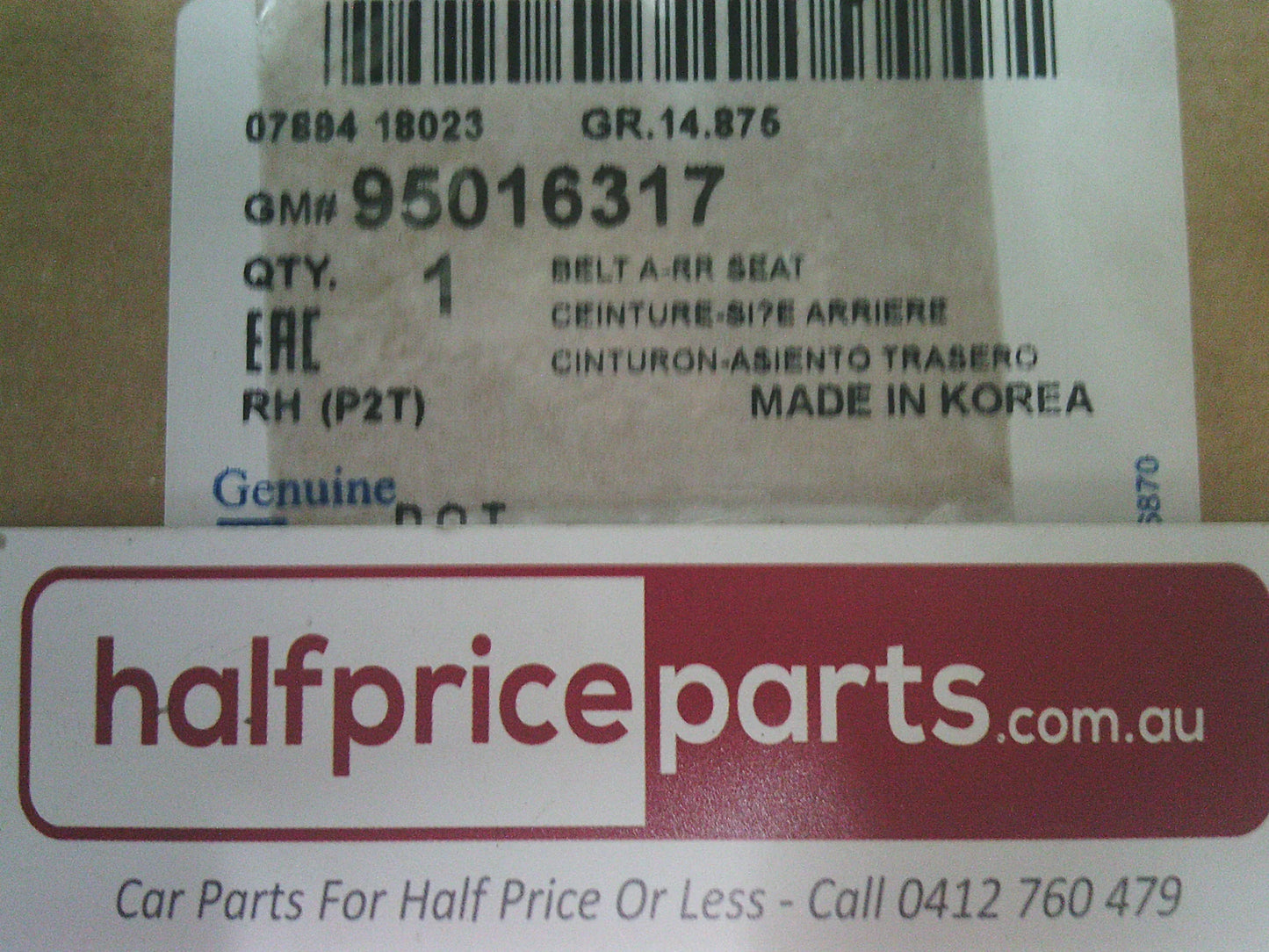 Holden TM Barina Right Rear Seat Belt Retractor Assembly New Part