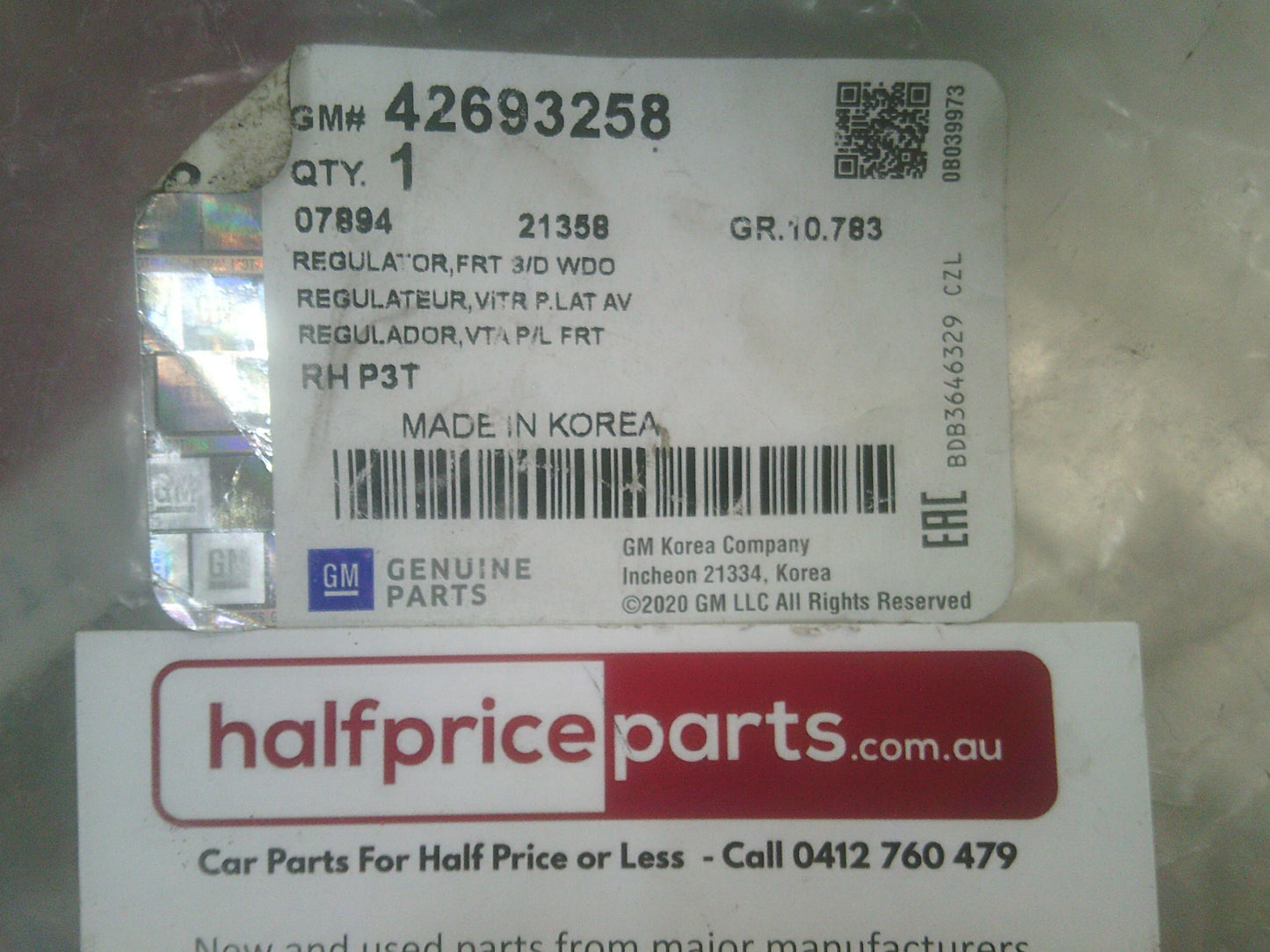 Holden TJ Trax Genuine Front Right (Drivers) Window Regulator With Motor New Part