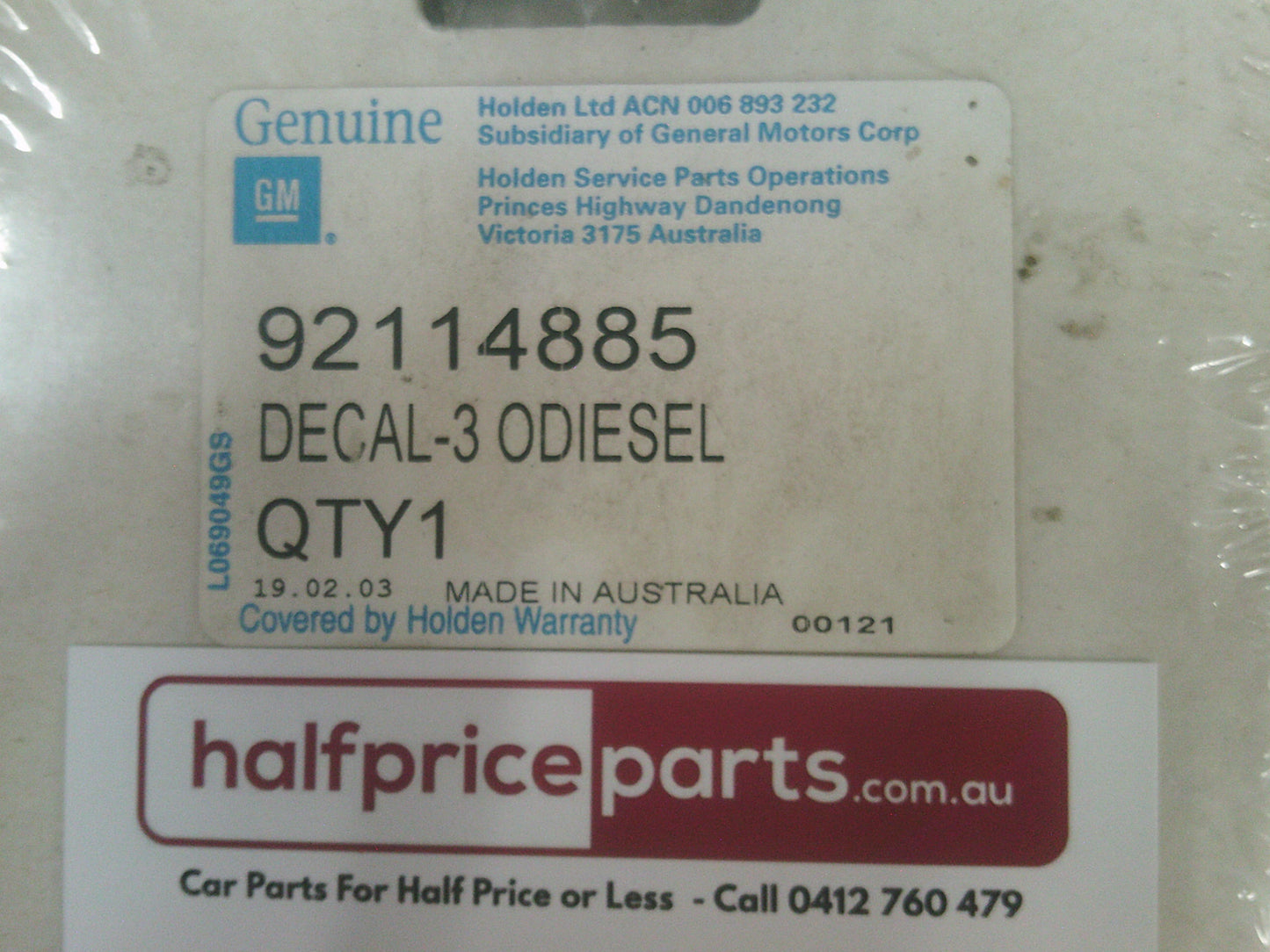 Holden TF Rodeo Genuine 3.0 intercooled TD Decal New Part