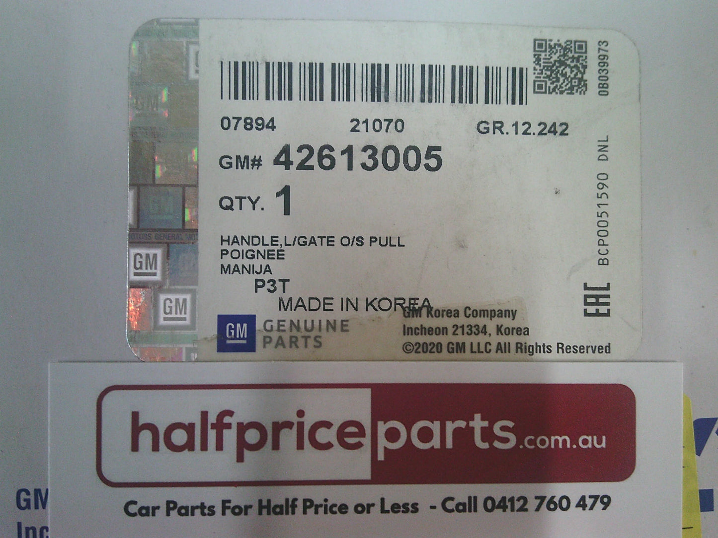 Holden Trax Genuine Outer Tailgate Handle (In Factory Primer) New Part