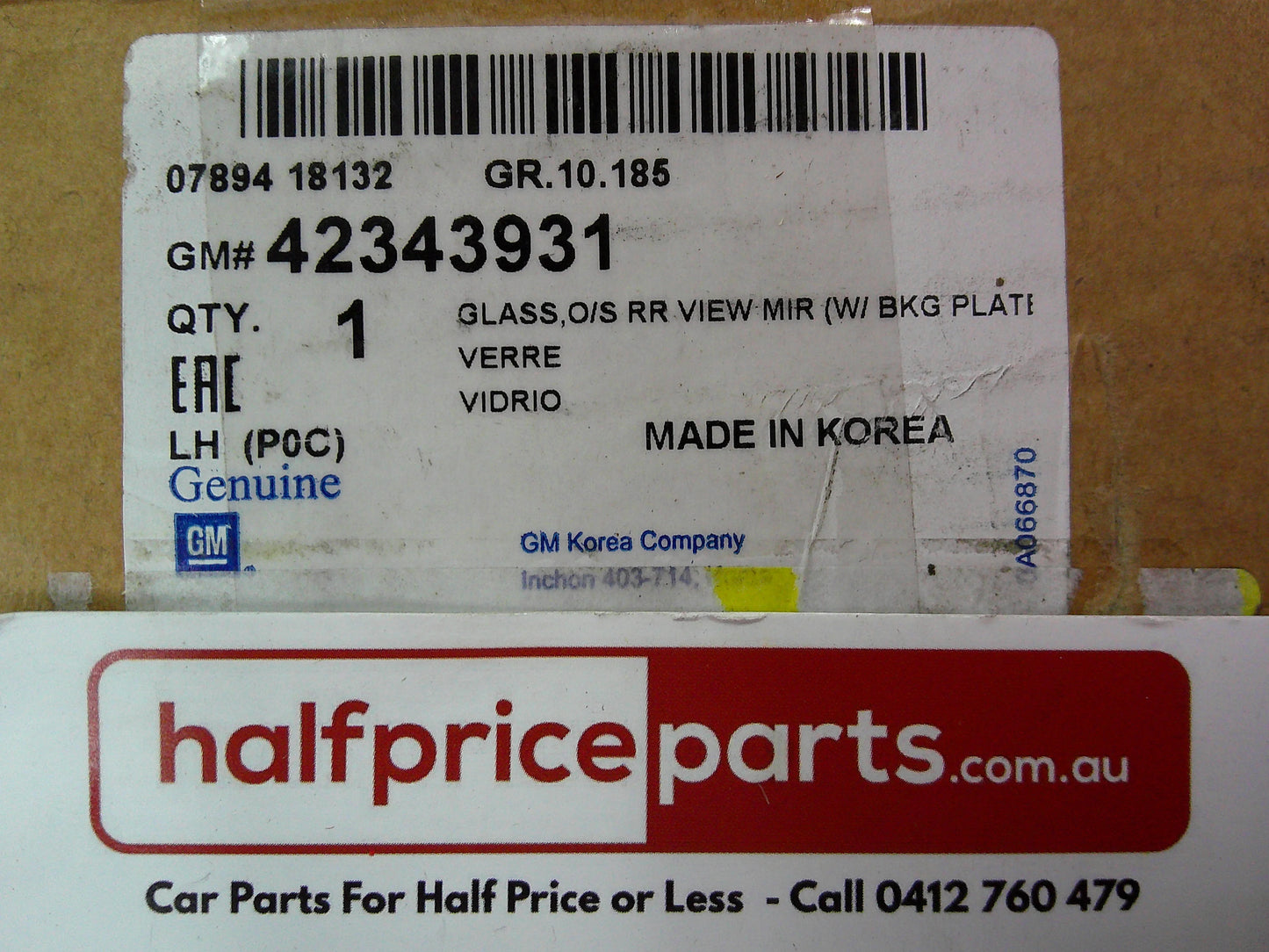 Holden CG Captiva Genuine Left Hand Mirror Glass New Part