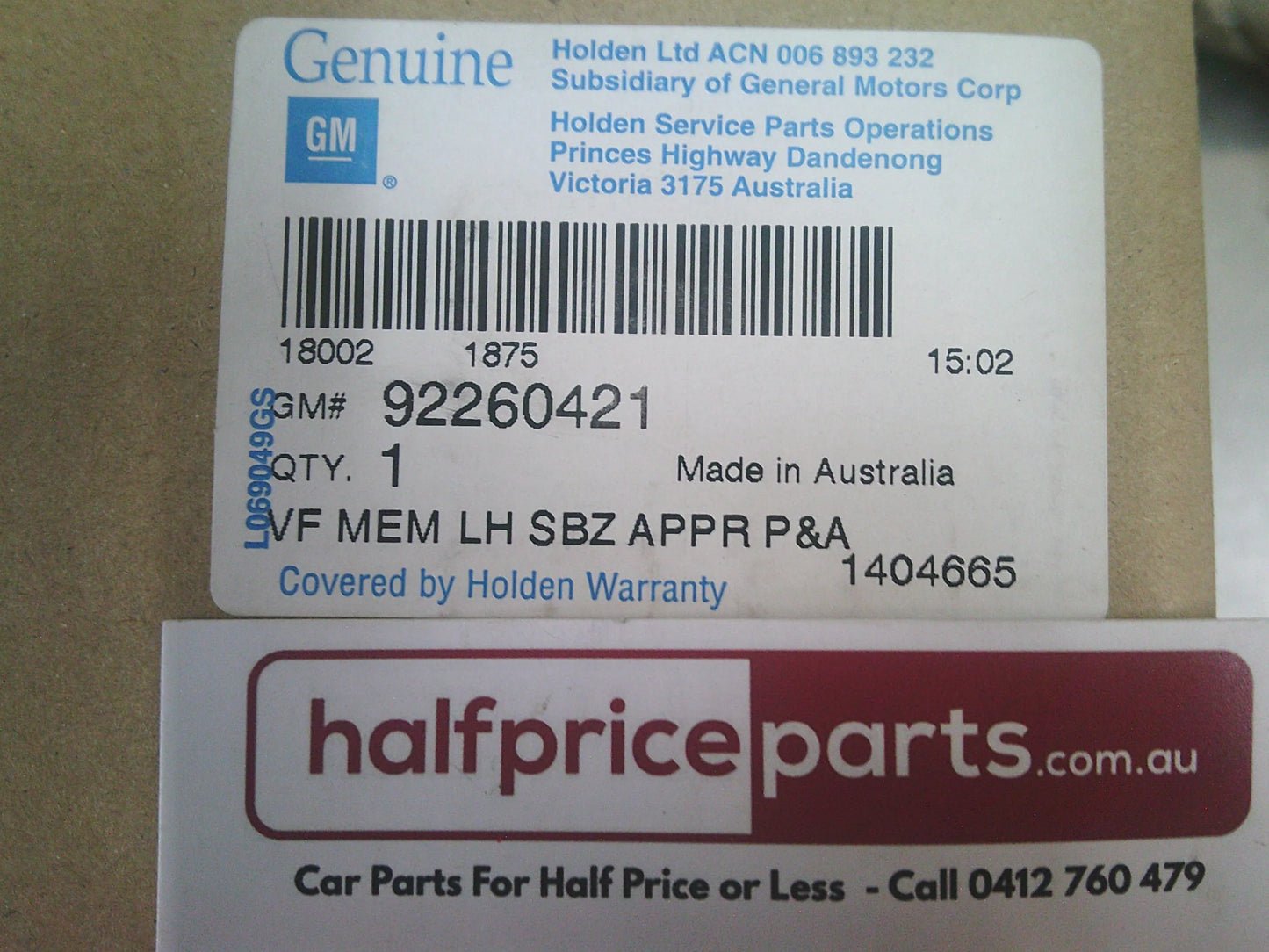 Holden VF Commodore/WN Statesman Genuine Left Hand Outer Mirror Frame Wit Down Light New Part