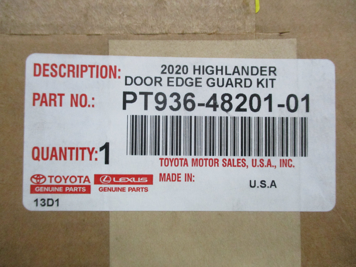 Toyota Kluger Genuine Door Edge Guard Kit (1G3) New Part