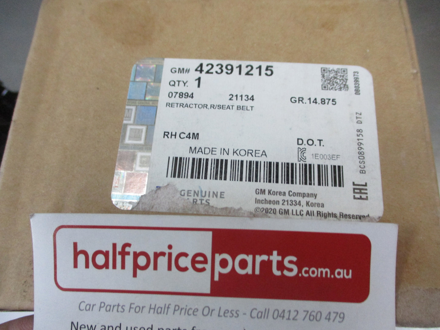 Holden Barina Spark Genuine Right Hand Rear Seat Belt Assembly New Part
