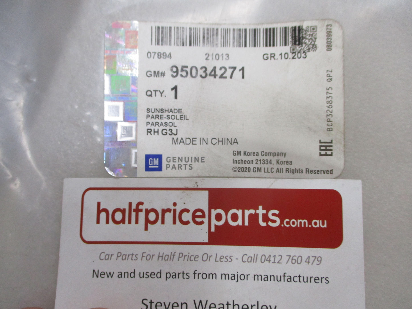 Holden Cruze Genuine Drivers Sun Visor With Mirror New Part